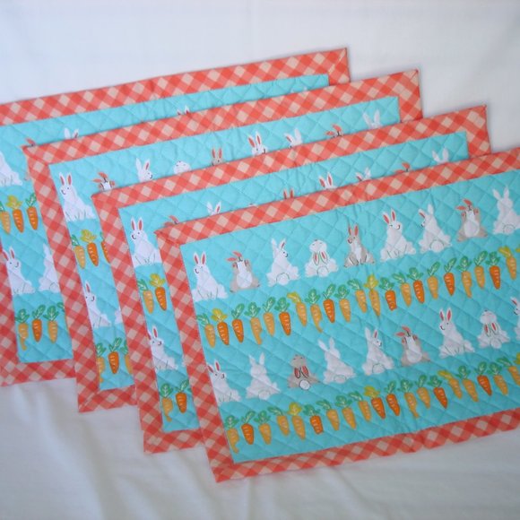 New Quilted Fabric PLACEMATS SET of 4 Bunny Easter Nature Spring Summer Rabbits - Picture 11 of 11